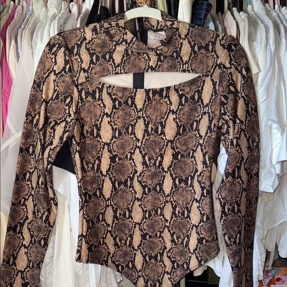 A.L.C. x Bandier Python Snake Skin Mock Neck Bodysuit Long Sleeve - Picture 2 of 3
